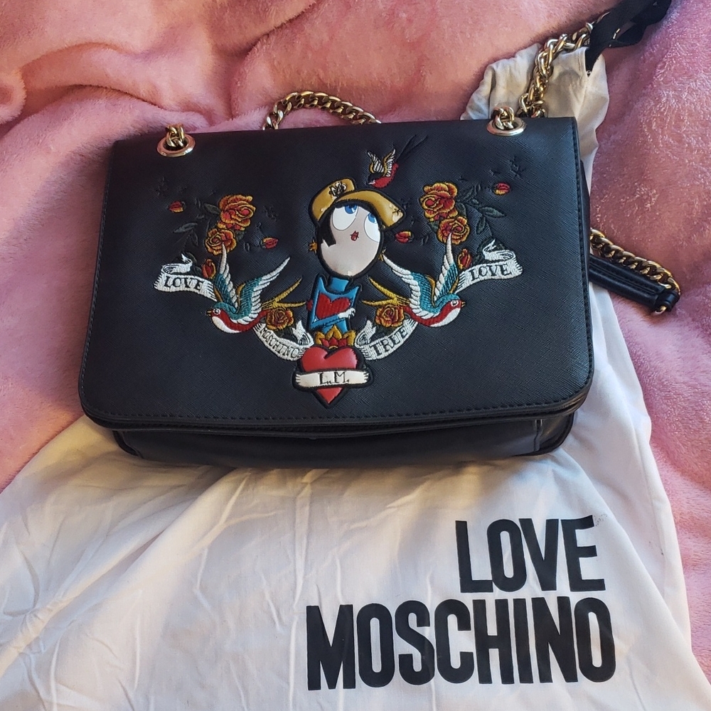 Love Moschino Black Embroidered Crossbody Bag